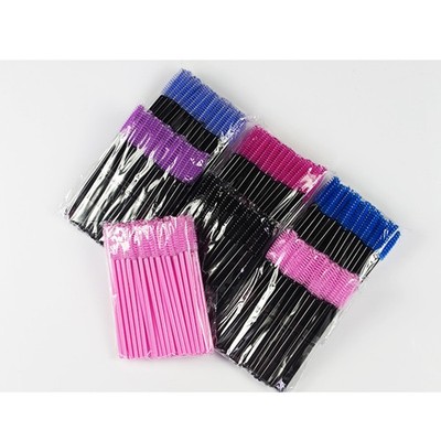Pink Wand Black Brush Head 50pcs Eyelash Brush Set Disposable Mini Spiral NY