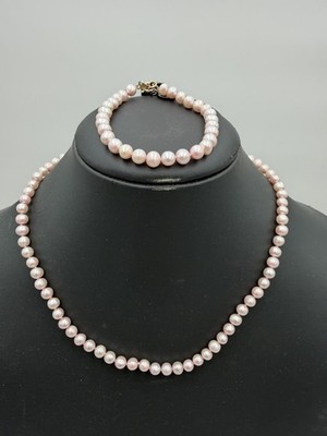 10k Gold Claps JCM Jacmel rosa Perlenkette/Halsband und Armband Vintage
