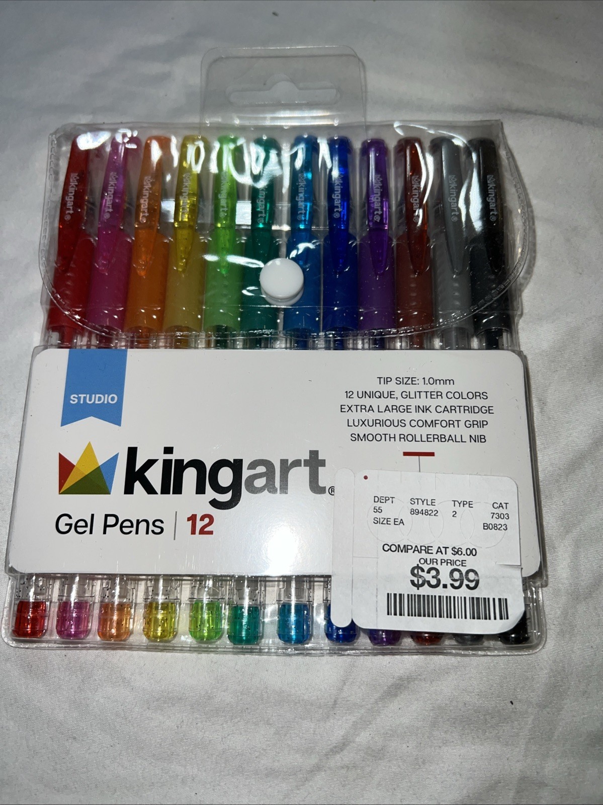 New Kingart Glitter Gel Pens Tip 1.0mm Extra Large Ink Cartridge 12-Pack /Colors