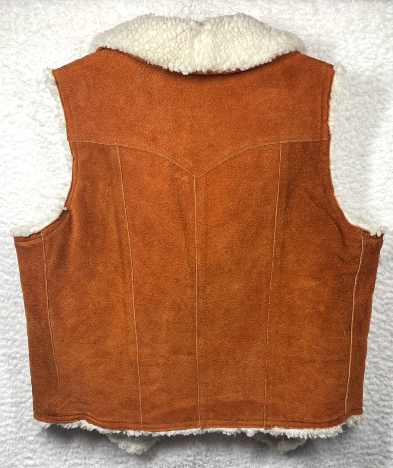 De Colección Años 70 Marrón Gamuza Prendas Exteriores a Presión Chaleco Occidental Poli Nylon Forro Polar XL Foto 2 de 4