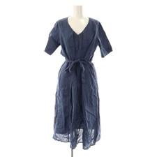 Margaret Howell Linen Dress Long Sleeve VNeck Navy Size 1 Used