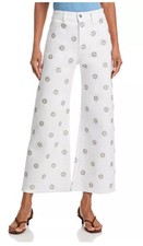Veronica Beard Grant Studded High Rise Wide Leg Ankle Jeans in White Size 27 New