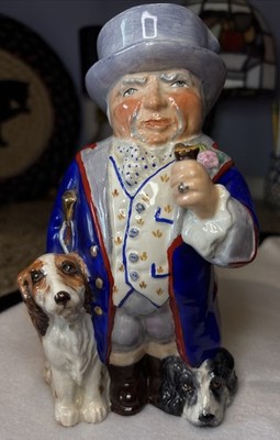 Vintage Hand Painted Wedgwood Man w/ Dogs & Pipe Toby Pitcher Jug Mug 7  Tall