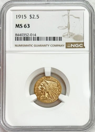 1915 GOLD USA $2.50 INDIAN HEAD QUARTER EAGLE COIN NGC MINT STATE 63