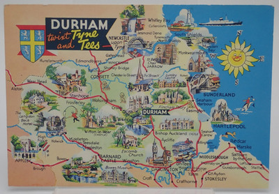 Durham twixt Tyne and Tees Map Vintage Postcard