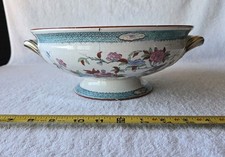 Antique Chinese Export Famille Rose Porcelain Basin Bowl Gold Leaf with Handles