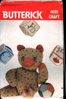 4685 Butterick SEWING Pattern Vintage 18'' Stuffed Bear Ball Blocks Toys OOP Sew