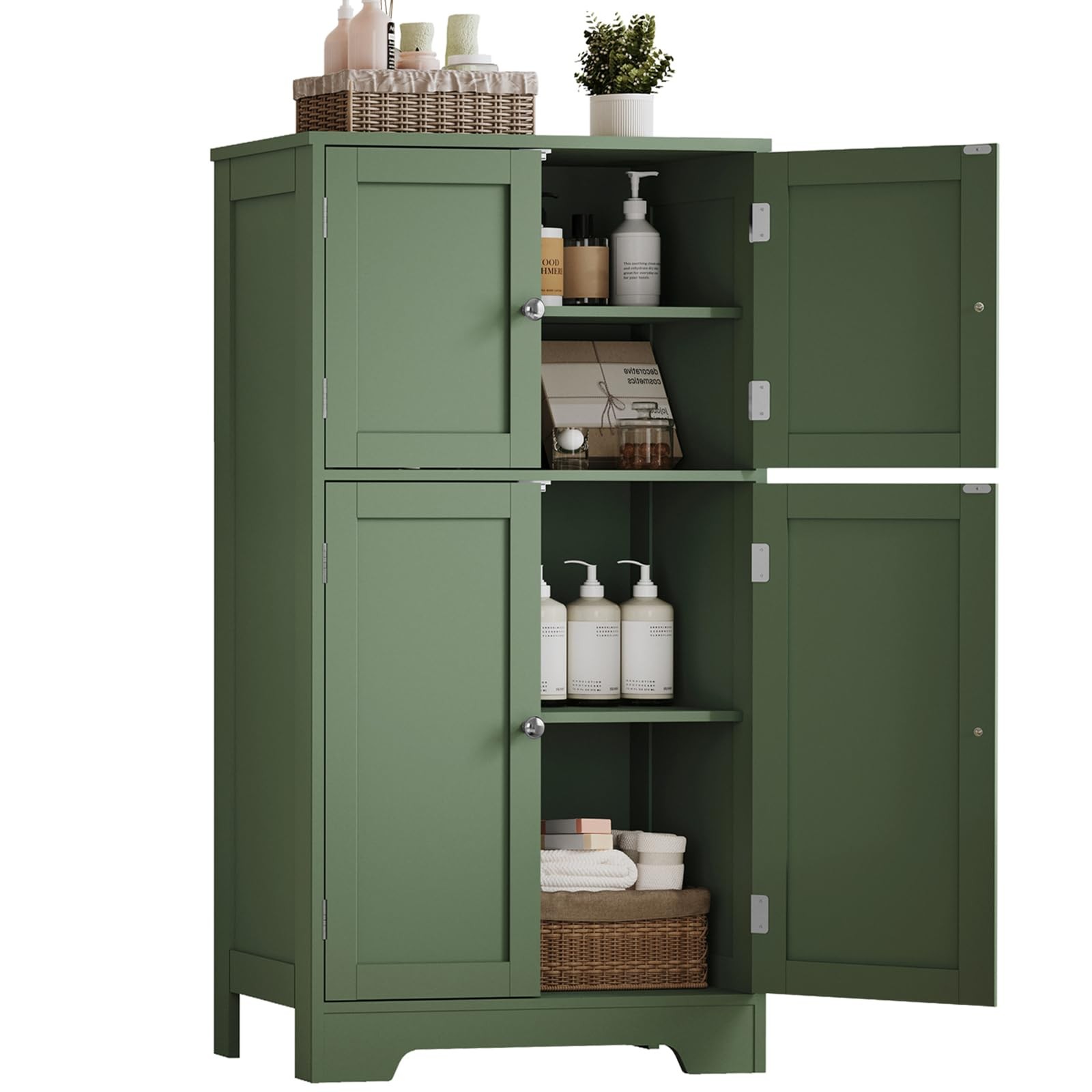 Freestanding 4-Door Bathroom Storage Cabinet for Floor Space