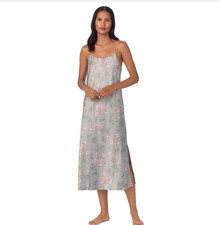 NWT Lauren Ralph Lauren Floral Satin Nightgown - Grey  Pink - XS S M L X