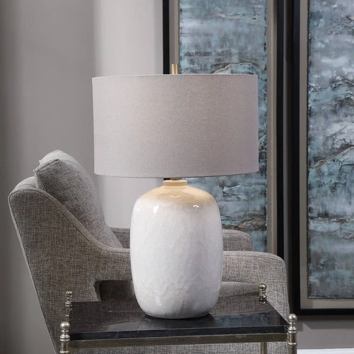 Modern Table Lamp 26" High Cream Ivory Glaze Ceramic Gray Shade for Living Room - Picture 6 of 6