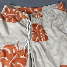 American Eagle Board Shorts Men  s 34 Tan/orange Floral Tropical Print Surf Beach