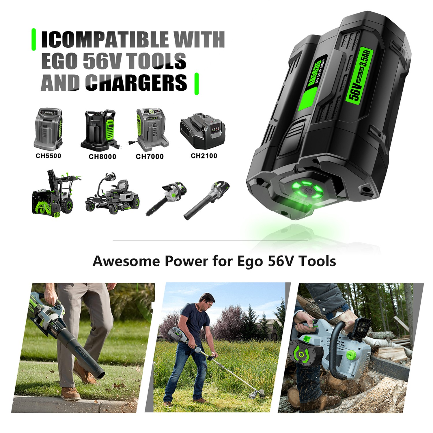 1~2 x 9.6 Ah / 5.0Ah Li-ion Battery For EGO 56V BA1400T BA4200 BA2800 ST1502LB