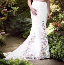 Sherri Hill Lace Embroidered Mermaid Formal Floral Skirt Train Prom Bridal Gown