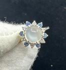 Moonstone Sapphire Diamond Halo Ring 14 Karat White Gold — photo 6