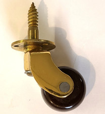 Brass & brown porcelain screw plate castor antique furniture chair. Wheel 25mm