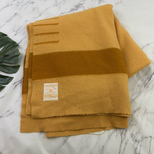 Hudsons Bay Co 4 Point Blanket Vintage 50s Gold Yellow Stripe Wool 90x74 England