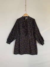 Joanie Nolly Mini Dress 22 Bats Print Goth Bow Tie Neck Puff Sleeve Pockets
