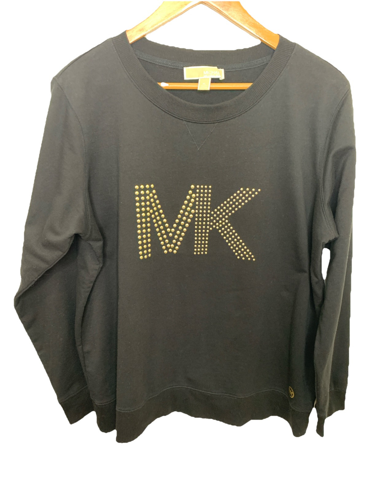 Michael Kors Black Gold Studded MK Logo Sweatshirt in Size XL