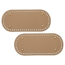 2Pcs 4.7"x9.8" Oval Leather Crochet Bag Bottom with Holes, Khaki