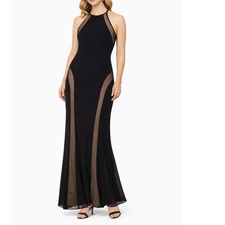 Nightway Women's Black Sheer Panel Evening Gown 4 Formal Sleeveless Long Dress