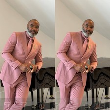 Men's Suit Wide Peak Lapel 2 Piece Formal Wedding Business Jacket Pants Set