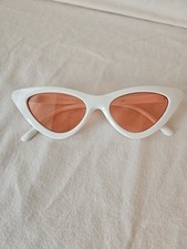 Sunglasses, White Cat Eye Frame With Rose Tinted Lens