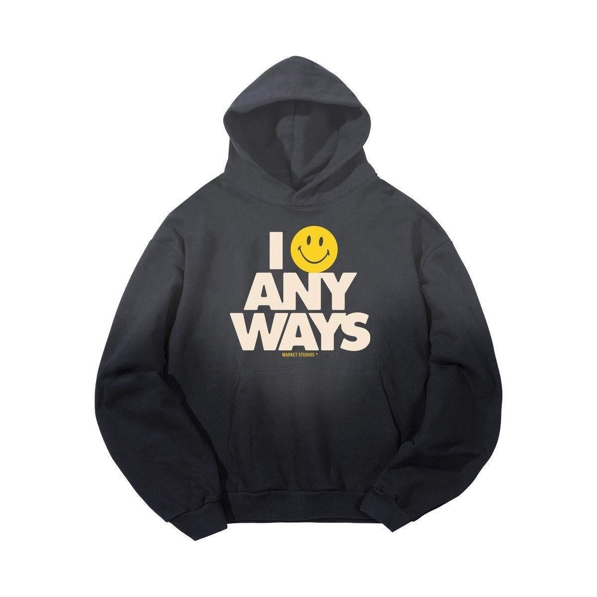Brand New MARKET Smiley Smile Anyways Hoodie Pirate Black