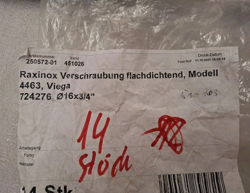 Viega Raxinox 16 x 3/4 Verschraubung flachdichtend 4463 724276 - Bild 5 von 5