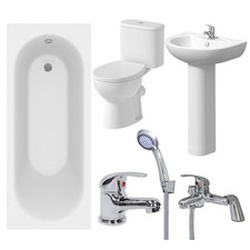 Cheap Bathroom Suite 1700 Straight Bath Toilet WC Basin Sink Tap Shower Mixer