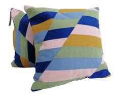 M&S Home Pure Cotton Geometric Embroidered Cushions x 2 Multi-coloured New