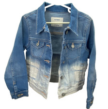 Old Navy Girls Faded Wash Blue White Ombre Denim Jean Trucker Jacket Size 5 XS
