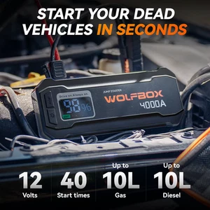 WOLFBOX 4000A Jump Starter 24000mAh 12V 10L/610ci Gas Diesel LED