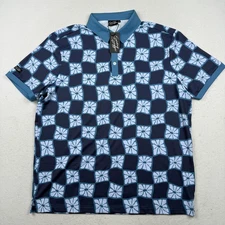 Sunday Swagger Polo Shirt Mens Extra Large Blue Floral Checkered Golf Stretch