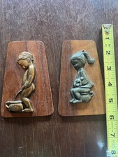 2 Vintage Toilet Metal  Wood Signs - Potty Plaques