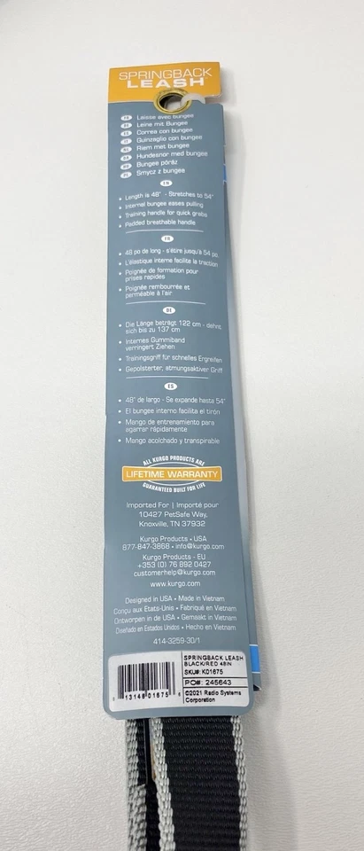 Correa para perro Kurgo Springback para correr 48" con mango de entrenamiento elástico acolchado negro rojo Foto 4 de 4