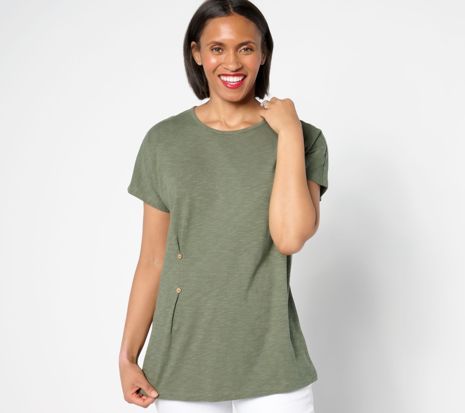 Denim & Co. Women's Top Sz XL Regular Linen Blend Dolman Sleeve Green A647337