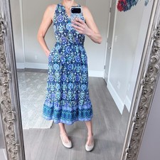 Talbots Cotton Maxi Dress Floret Medallion Print Size XS
