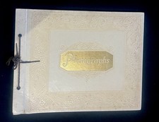 Vintage White  Gold Leather Photo Album With Black Mounting Paper 11" x 20"