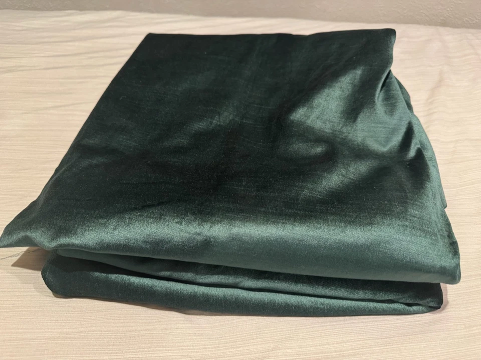 West Elm Two (2) Luster Velvet Curtains 48x108 Dark Royal Green Rod - Image 2 of 4