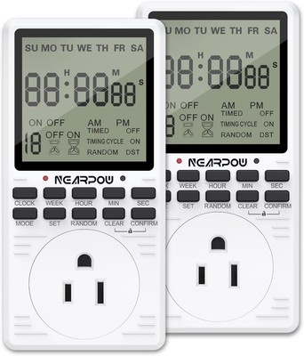 [2 Pack] Outlet Timer, NEARPOW Multifunctional Programmable Off-white, Black 