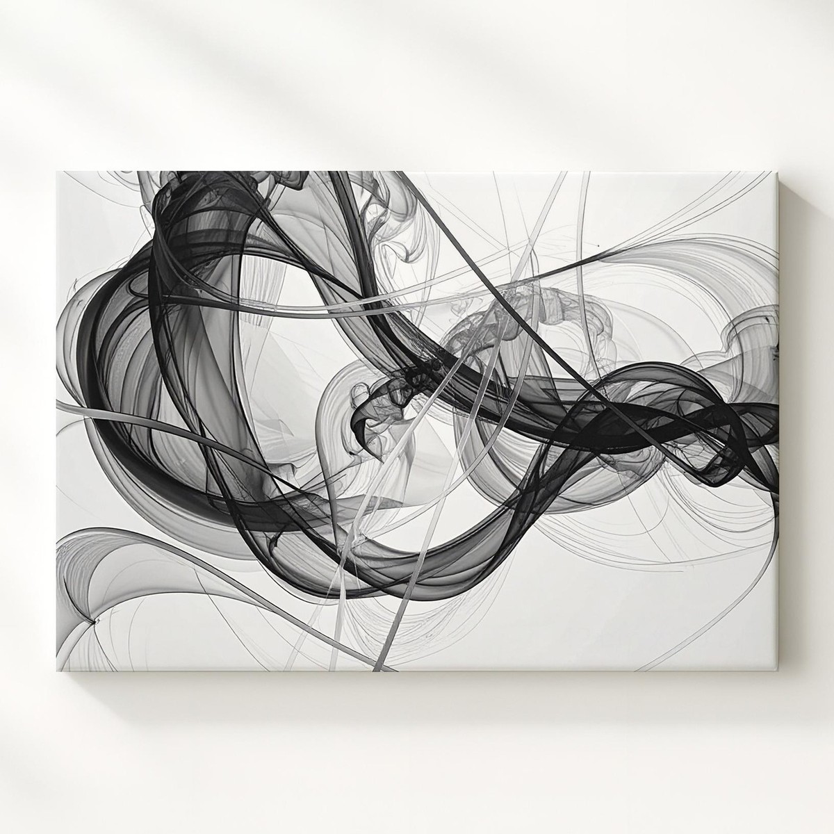アート・デザイン・音楽 From Matt Black to Memphis Smoky Waveform Flow Canvasminimalist Abstract Motion In Black And