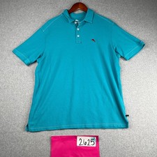 Tommy Bahama Island Zone Polo Shirt Large Teal Lightweight Knit Fish Logo Mens