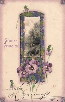718546) nette Präge AK Frohe Pfingsten gelaufen 1905