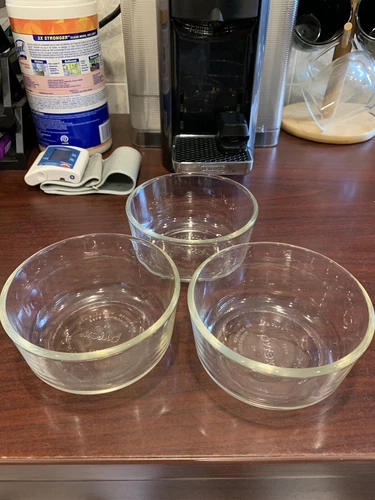 Lot of 3 Pyrex 2 Cup Clear Round Glass Microwave Safe Kitchen Food Storage