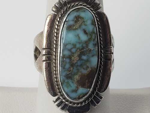 Anello Nativi Americani NA Misura 7,5 .925 Lt Blu Turchese Naturale F Charley Navajo - Foto 2 di 11