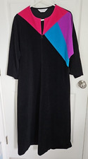 VTG Vanity Fair Color Block Black MED Zip Velour Robe House Coat Pockets Mod USA