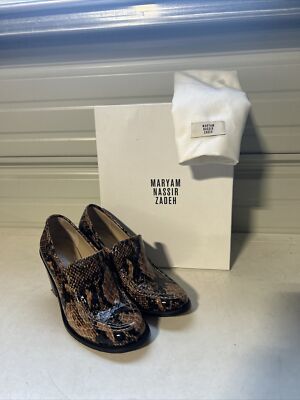 Maryam Nassir Zadeh Nora Patent Leather Auburn Snakeskin Loafers