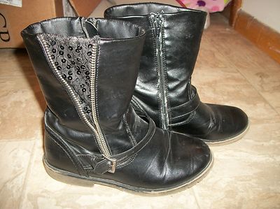 MUDD BLACK MOTO BIKER BOOTS W/ SEQUINS GIRLS SHOES SZ 3 