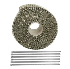 2" X16ft Roll Titanium Header Turbo Pipe Manifold Exhaust Heat Wrap Tape 6 Ties