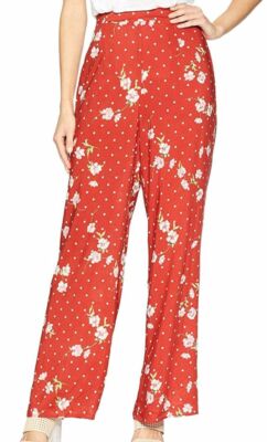 $72 Show Me Your Mumu Womens Red Dotcha Love Me High Rise Wide Leg Pants Size L
